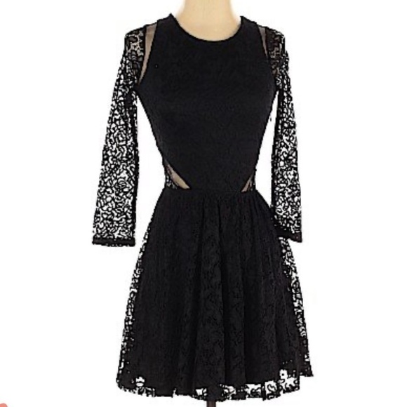 Abercrombie & Fitch Y2K Black Lace 3D Dress 3/4 Sleeves Whimsygoth romantic M - Picture 3 of 10